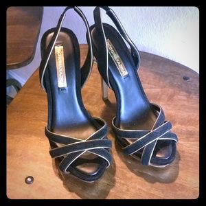 BCBGMAXAZRIA black velvet and gold sling backs